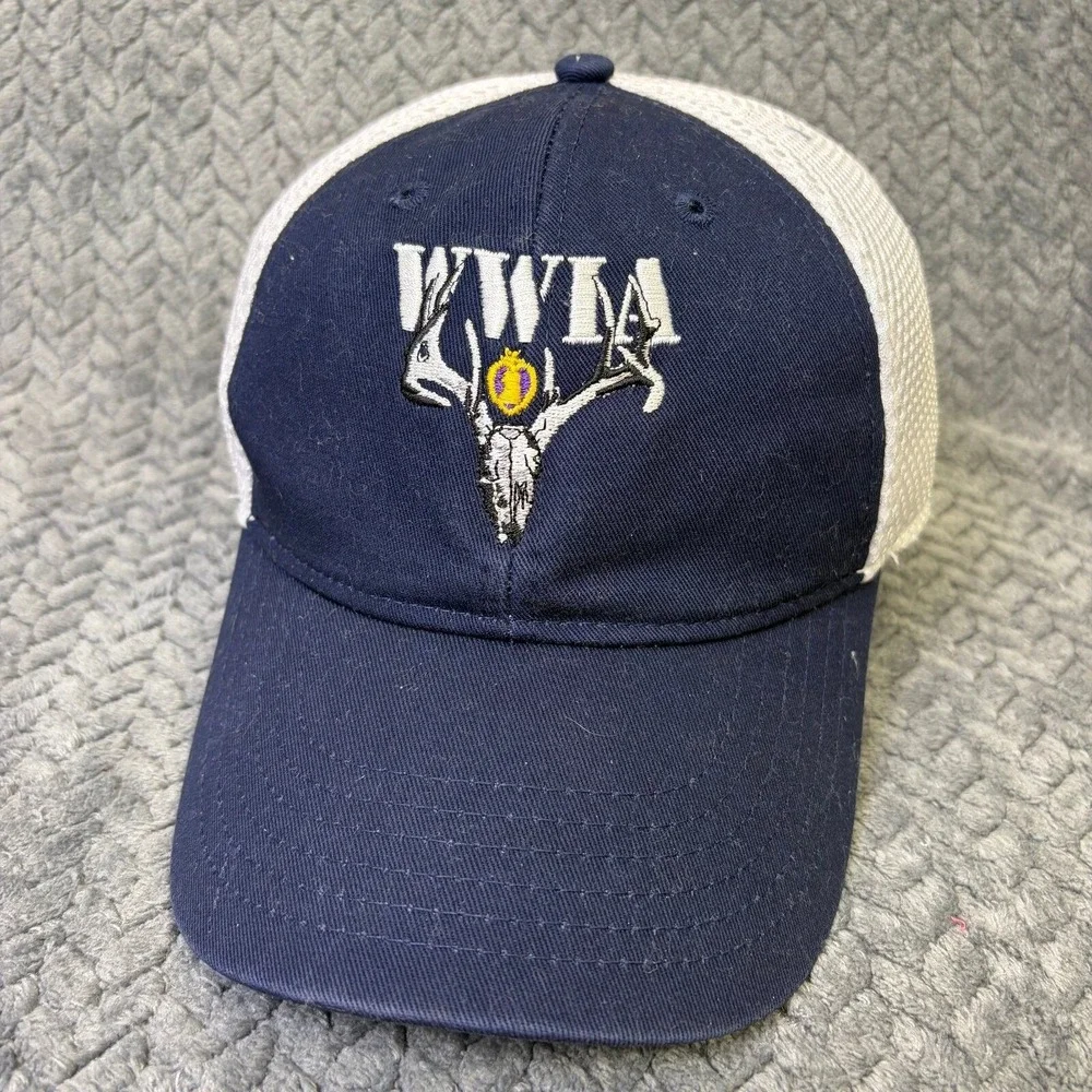 Outdoor Cap WWIA Wounded Warriors in Action Deer Skull Trucker Hat Navy White
